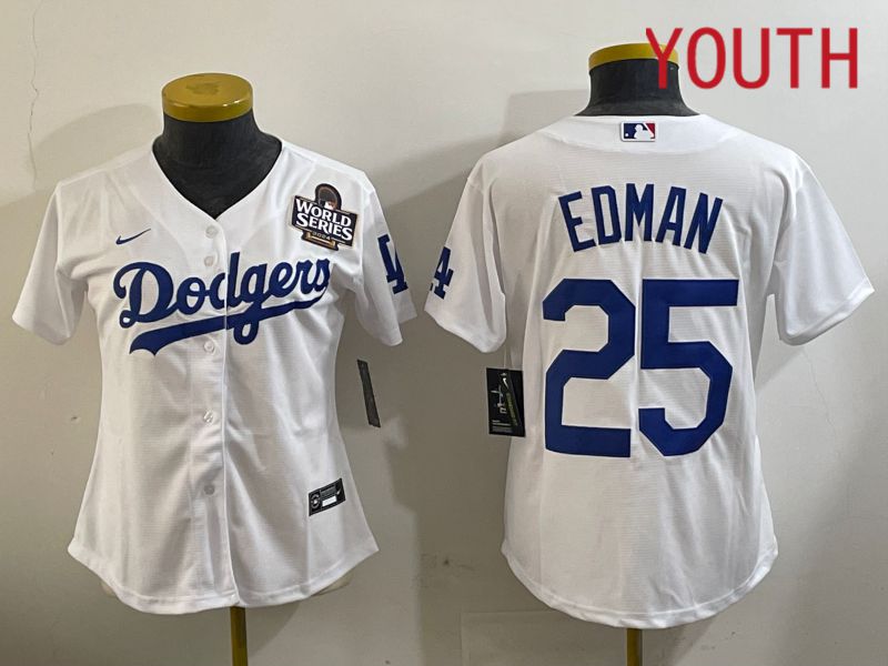 Youth Los Angeles Dodgers #25 Edman White Game 2024 Nike MLB Jersey style 11201->youth mlb jersey->Youth Jersey